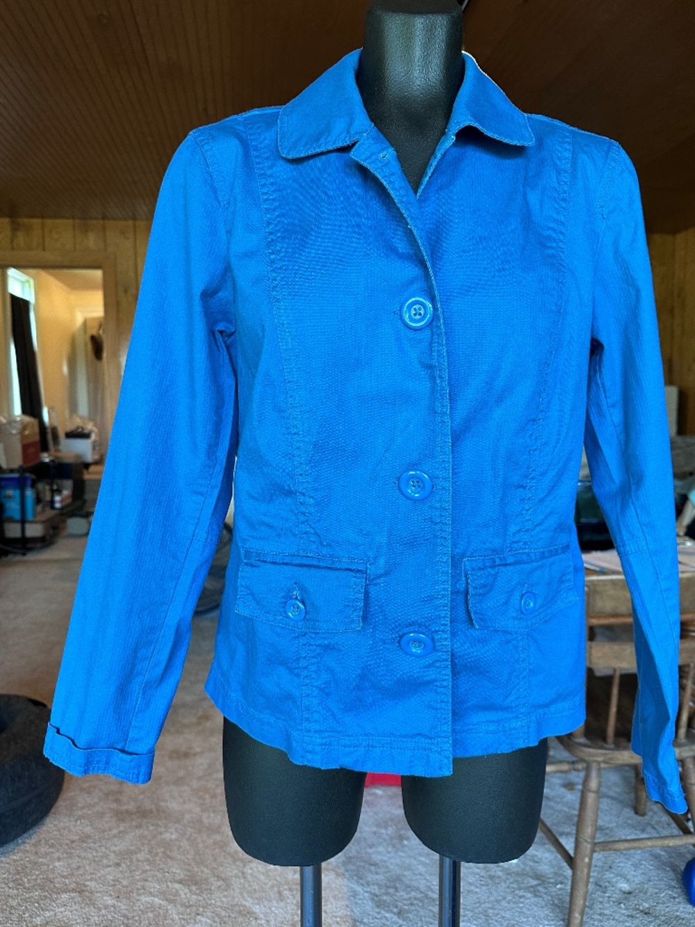 Chico's Blue Cotton Jacket Cropped Lightweight Size 0